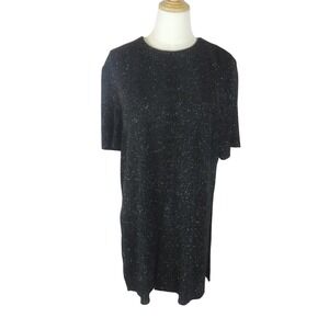 JBS LTD Vintage Black Silver Metallic Knit Tunic Top Short Sleeve Crew Neck 12